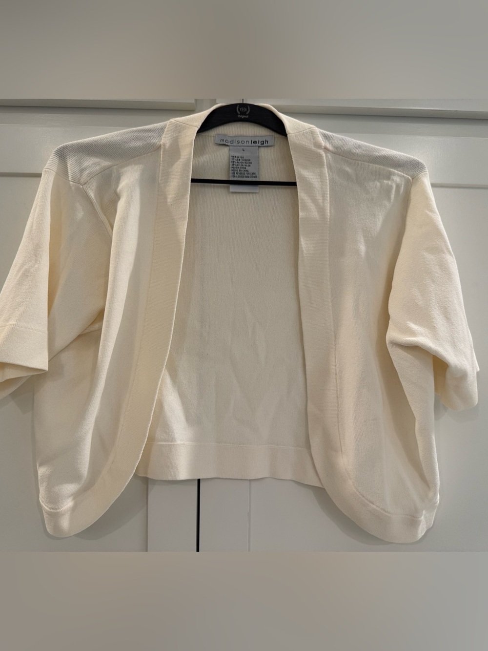 madison leigh Cream Open-Front Cropped Short Sleeve Borelo